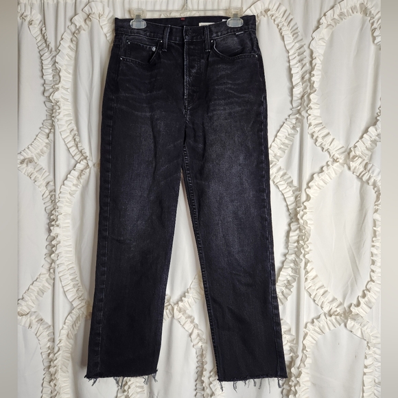 NoEnd Denim Black High Rise Straight Crop Button Fly Ankle Jeans sz 27 - Picture 1 of 6